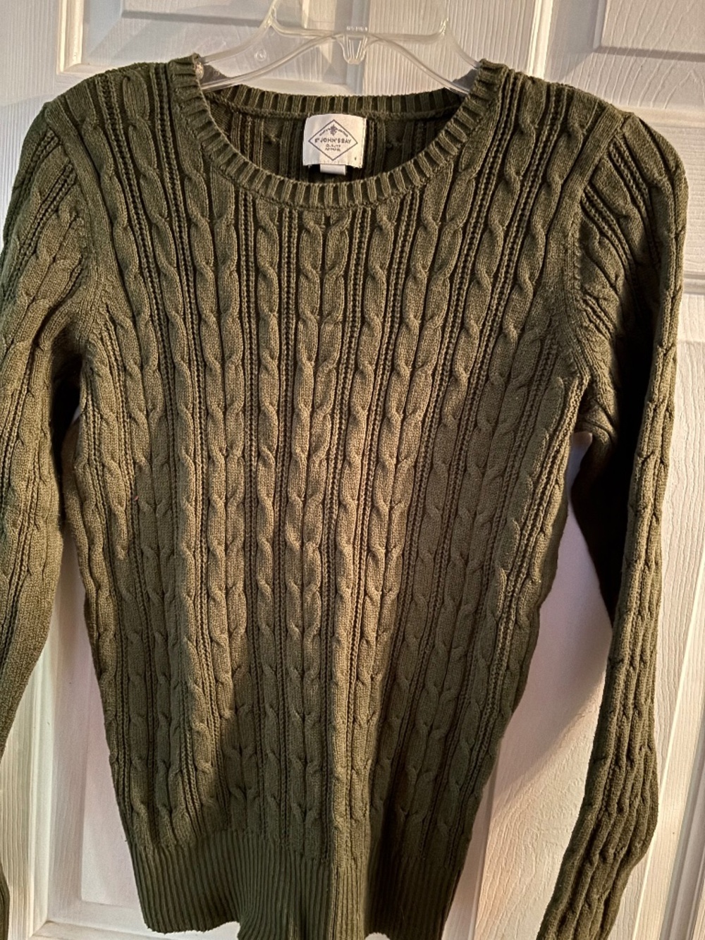 St John's Bay Olive Cable Knit Pattern Sweater Size M